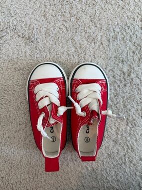 Kids Red Canvas Lace-Up Sneakers with White Trim